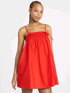 NWT No Boundaries Cotton Poplin Smocked Mini Dress Tie Straps Casual
